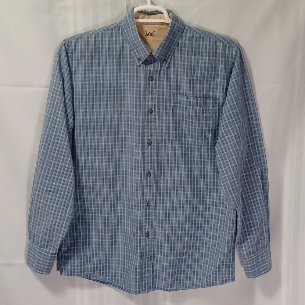 Lee Button Down Shirt Mens M Blue Plaid HLP1LMB Long Sleeve Cotton Casual Spot